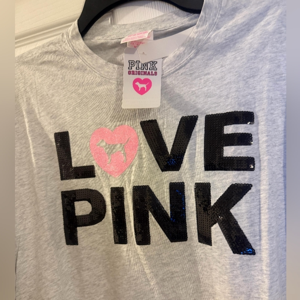 PINK Victoria's Secret Gray Shirt with Pink Accents - Picture 6 of 6